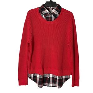 Nwot Lauren Ralph Lauren Knit Sweater XL Shirt Layer Collared Red Plaid Preppy